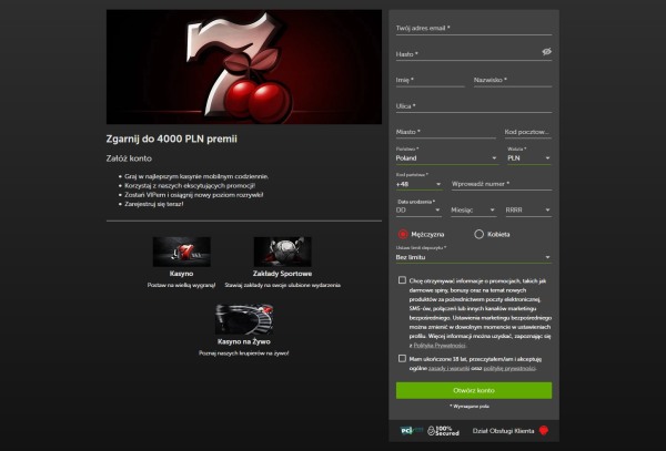 rejestracja w kasynie betsafe